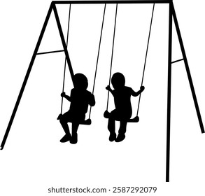 silhouette children riding on a swing on a white background, vector