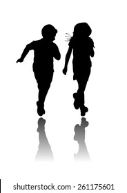silhouette of children running