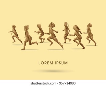 Silhouette, Children running, Designed using grunge brush graphic vector.