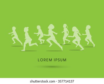 Silhouette, Children running, Designed using line triangle pattern graphic vector.