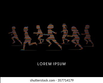 Silhouette, Children running, Designed using line rainbow colors graphic vector.