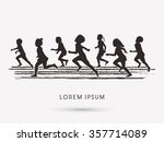 Silhouette, Children running graphic vector.
