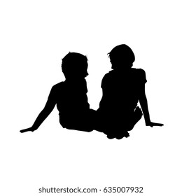 Silhouette of children sitting. Vector