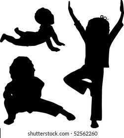 Silhouette of children who play yoga