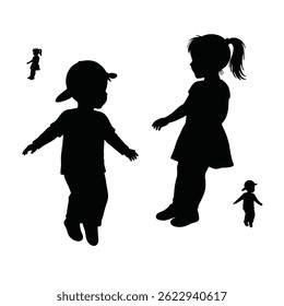 silhouette of childrens playing vector
