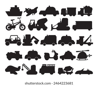 silhouette of children's toy transportation theme car public service car and public transportation