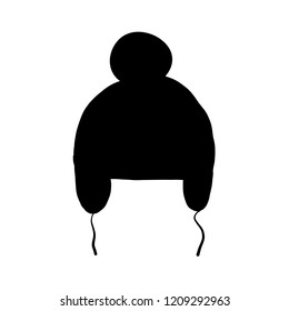 Silhouette of children's winter hats with pompon on a white background. Vector illustration, clipart.