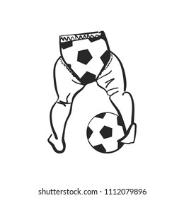 silhouette of a child's legs in a diaper playing with a football ball, vector illustration.