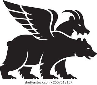  silhouette of a chimaera with the body of a bear and the head of a goat.