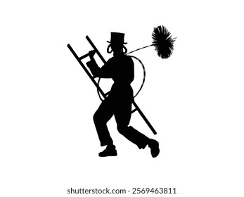 Silhouette of a Chimney Sweep with Ladder and Brush