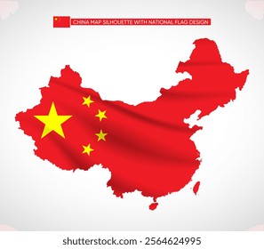 Silhouette of China map filled with the Chinese flag design, symbolizing national pride, cultural heritage, and geographic significance.  
