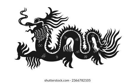 Silhouette of a Chinese Dragon. 2024 New Year Zodiac Sign. Traditional Asian Dragon.