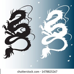 Silhouette of Chinese (Japanese) Dragon,vector illustration