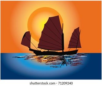 Silhouette of chinese junk