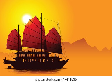 chinese junk boat images, stock photos & vectors