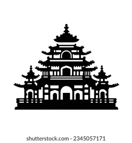 Silhouette Chinese temple for t-shirts, tattoos, prints and stickers, vector illustrations isolated on white background.
