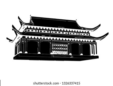 silhouette chinese temple vector