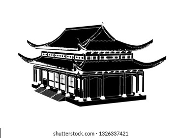 silhouette chinese temple vector