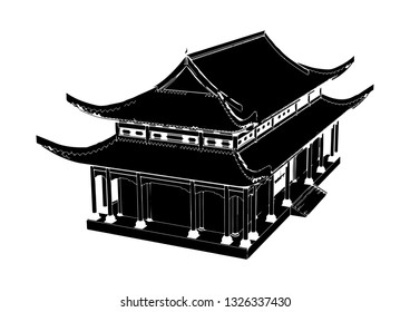 silhouette chinese temple vector