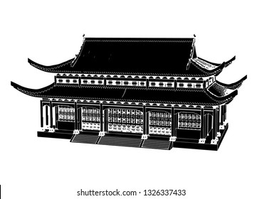 silhouette chinese temple vector