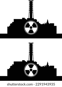 Silhouette of the Chornobyl nuclear power plant. Radioactive tragedy in Ukraine in 1986. Emblem of nuclear danger