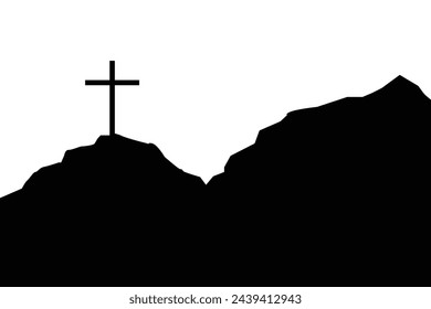 Silhouette of a Christian cross on top of a mountain.