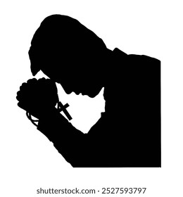 silhouette of a Christian man praying looking solemn