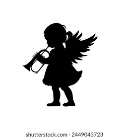 Silhouette of Christmas angel with trumpet - vector illustration	