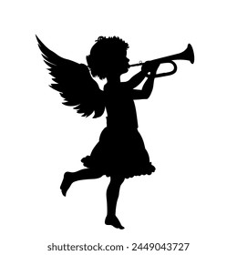 Silhouette of Christmas angel with trumpet - vector illustration	
