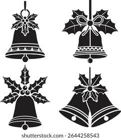 Silhouette Christmas bell bundle vector illustration design. black set of Christmas vector icon, Christmas clipart vector, Christmas silhouette vector bundle.