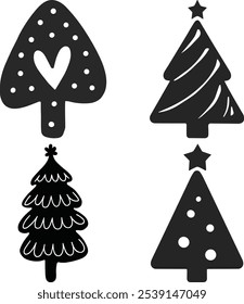  Silhouette Christmas Collection Of Decorated Trees. Merry Christmas And Happy New Year. Print On Custom T-shirts, Bags, Stationery, Poster And Stickers.