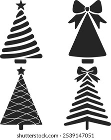  Silhouette Christmas Collection Of Decorated Trees. Merry Christmas And Happy New Year. Print On Custom T-shirts, Bags, Stationery, Poster And Stickers.