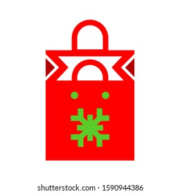 Silhouette of a Christmas holiday gift bag with snowflake ornament decoration on light beige background