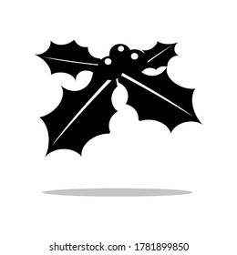 silhouette Christmas holly berry leaves isolated. Vector illustration. Traditional Christmas decoration in flat design