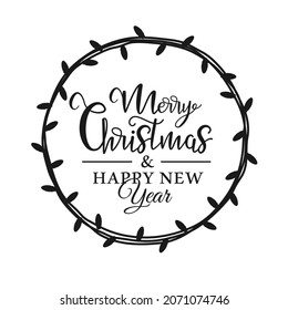 Silhouette Christmas light garland with the inscription inside isolated on a white background. Vector illustration