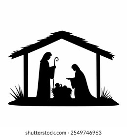 Silhouette Christmas Nativity Scene Vector Illustration. 