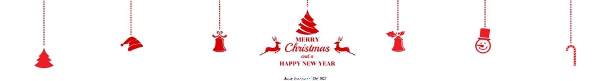 Silhouette. Christmas ornaments hanging red isolated background. Vector Illustration.