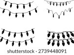Silhouette Christmas String Lights Bulb Garland Festive Holiday Decoration Icon Set