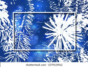 Silhouette of a Christmas tree branch on a bright colored background, glare, sparkle. Festive background for your design. Place for text. Vector illustration