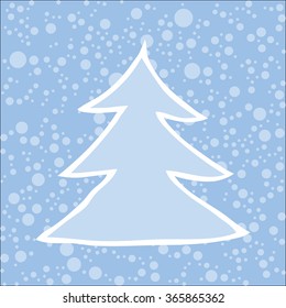 Silhouette of Christmas tree with falling snow.