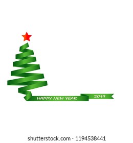 Silhouette of a Christmas tree from a green gradient ribbon with the inscription Happy New Year