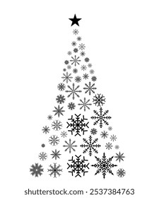 Silhouette of a Christmas Tree Made of Snowflakes. International seasonal winter holiday concept vector