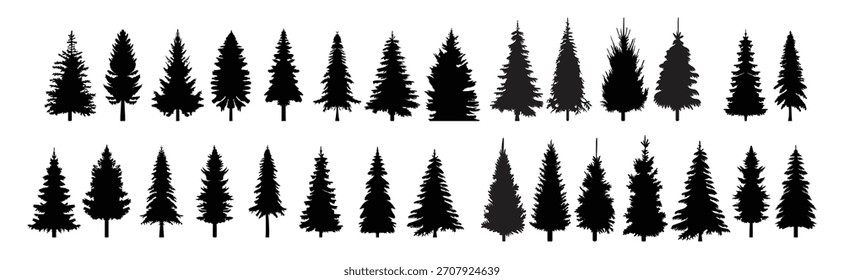 silhouette of christmas tree, pine, spruce set design vector isolated