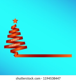 Silhouette of a Christmas tree from a red gradient ribbon with The inscription merry Christmas