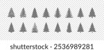 Silhouette Christmas Tree. Shadow Pine Tree. Shadow Christmas Trees different shape. Vector illustration