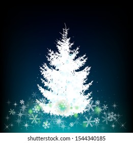 The silhouette of a Christmas tree with snowflakes. Vector illustration