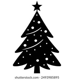 Silhouette Christmas tree vector art.