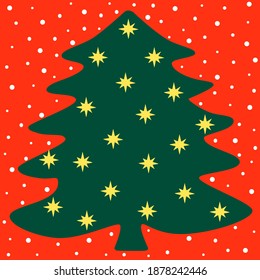 Silhouette of Christmas tree, vintage Christmas and new year illustration. Vector poster for holiday design.