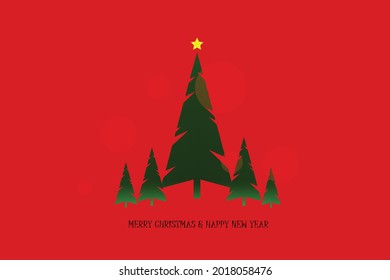 Silhouette Christmas trees on a red background