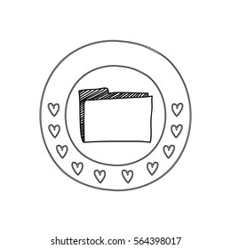 silhouette circular border with hearts and office folder